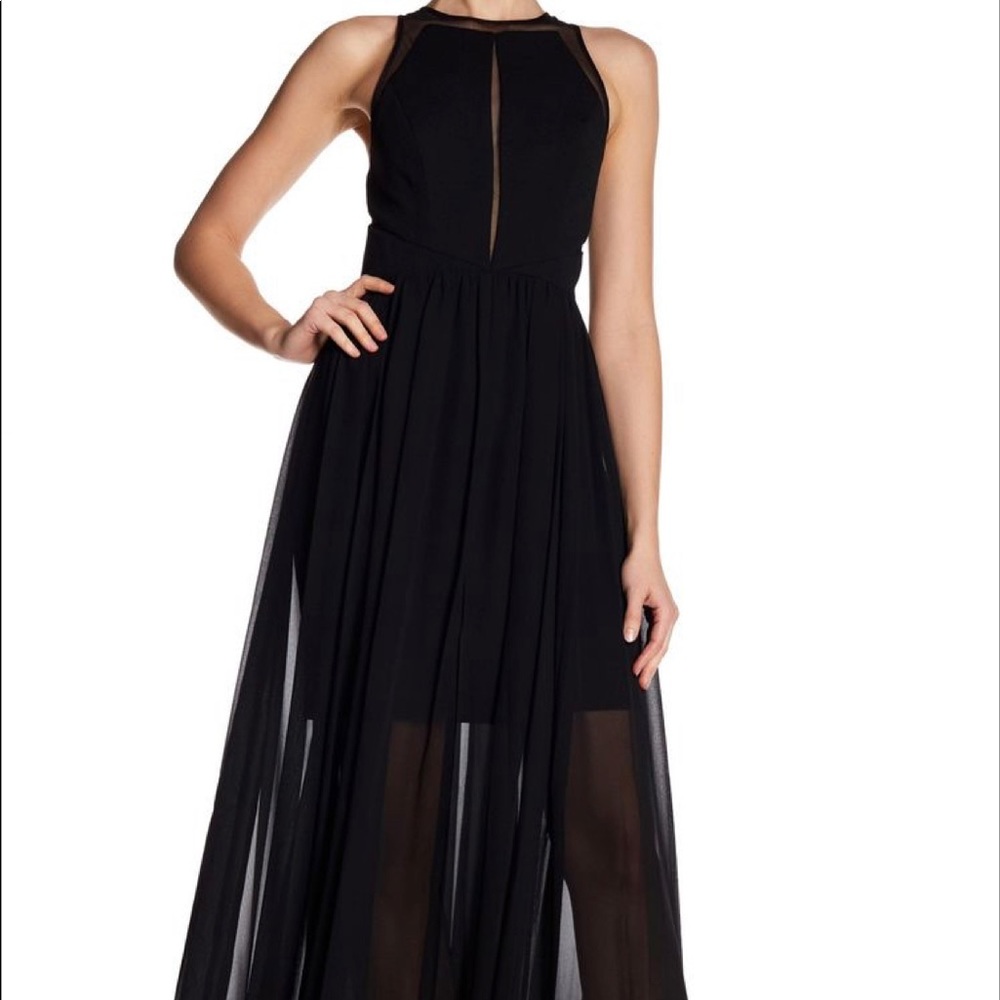 Vera Wang Mesh Cutout Sleeveless Gown